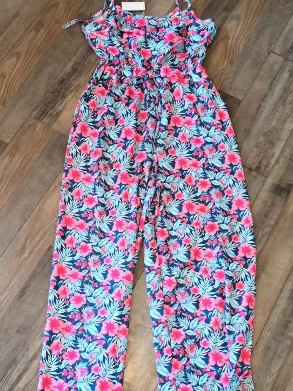 Floral Tie-Shoulder Jumpsuit in Pink & Blue - Picture 4 of 4